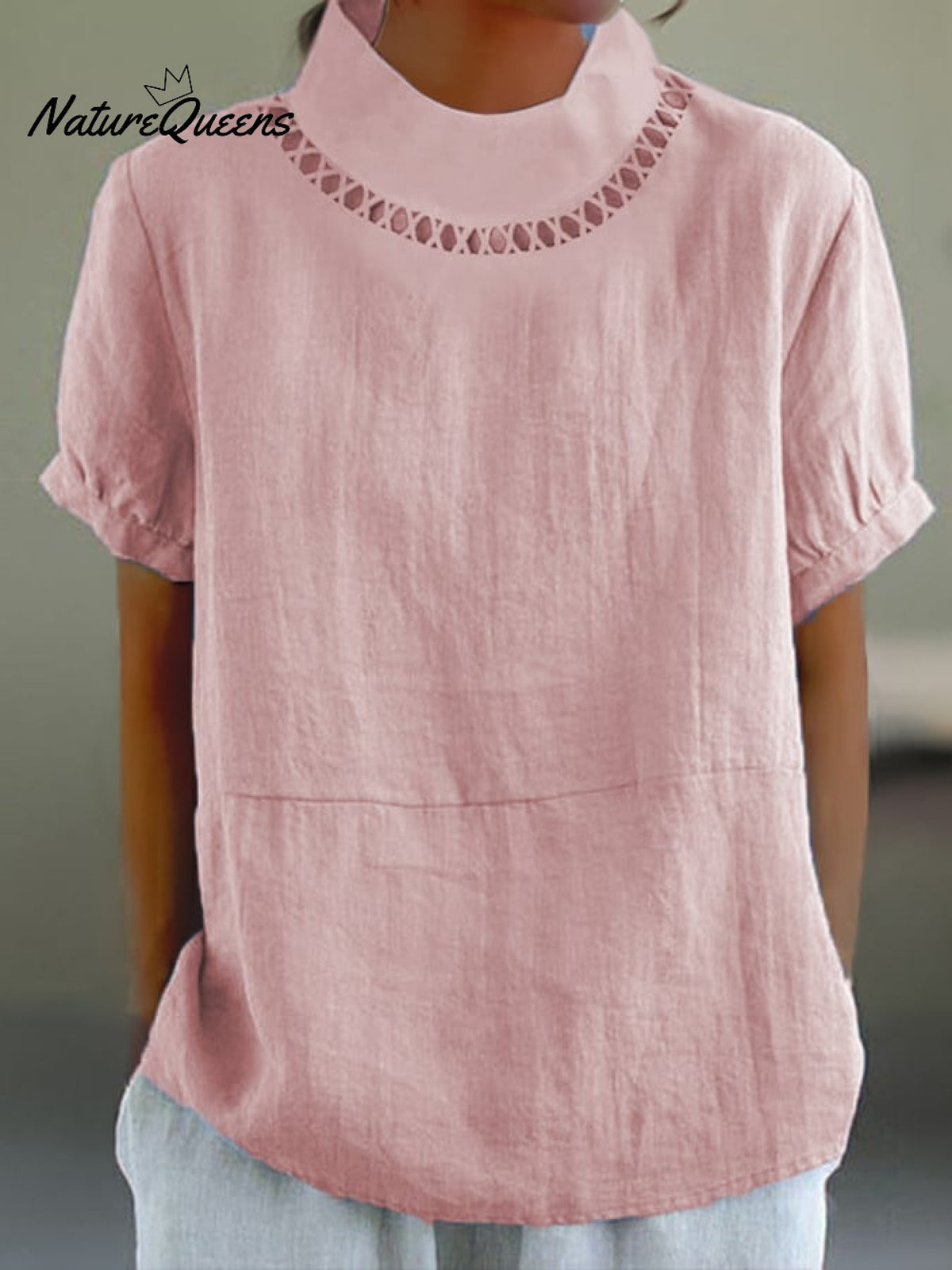 Solid Color Cotton And Linen Top Pink / S