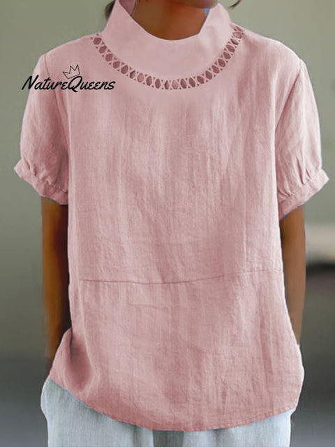 Solid Color Cotton And Linen Top Pink / S