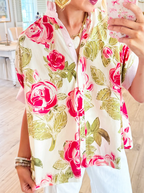 Pink Floral Stripe Bianca Shirt