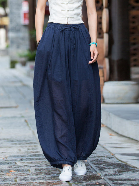 Women Spring Pure Color Linen Harem Pants