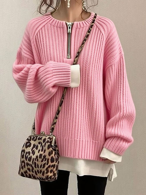 Women's Casual V-Neck Long-Sleeved Solid Color Sweater
