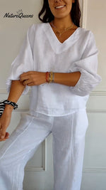 Lantern Sleeve Design Cotton and Linen Top (Buy 2 Free Shipping)