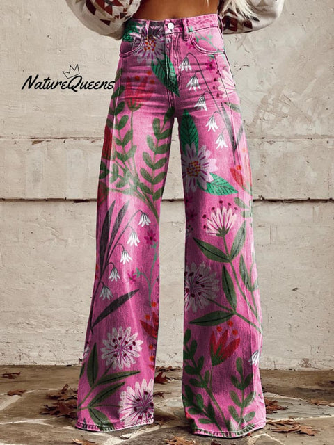 Women's Retro Floral Art Casual Wide Leg Pants