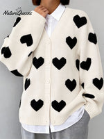 Women's Valentine's Day Heart-Patterned Knitted Cardigan