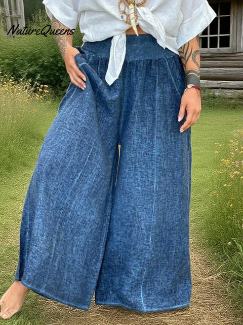 Women's Casual Tie-Dye Linen Wide-Leg Pants