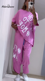 Casual Crew Neck Printed Two Piece Suit