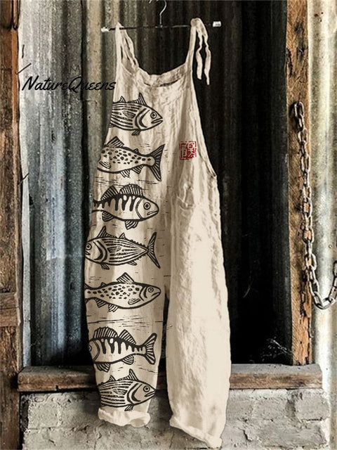 Fish Japanese Lino Art Linen Blend Jumpsuit