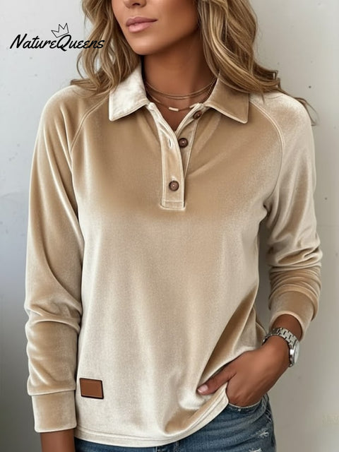 Women's Casual Lapel Velvet Long-Sleeve Top
