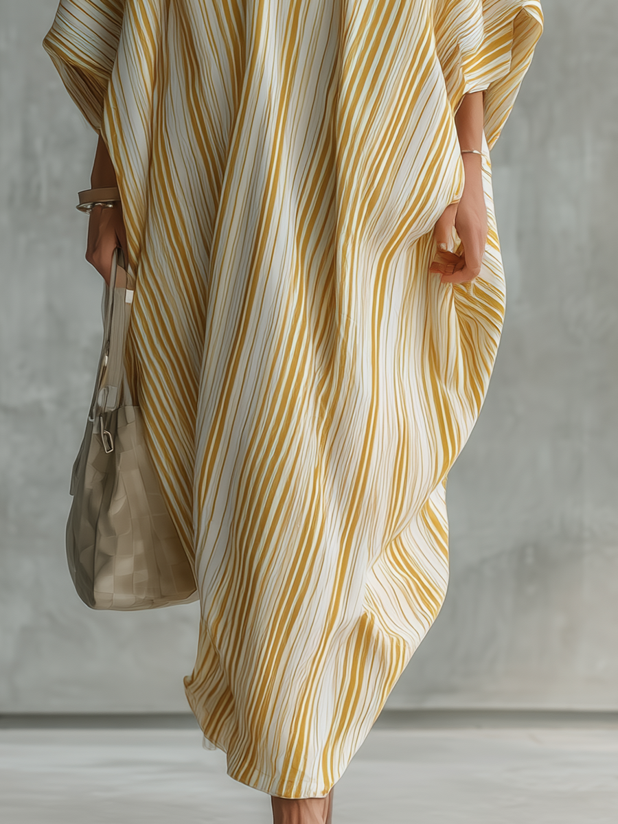 Loose And Casual Striped Matte Satin Maxi Dress