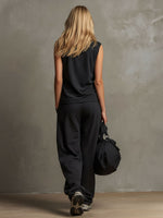 Black Collared Button-down Sleeveless Top And Trousers Set