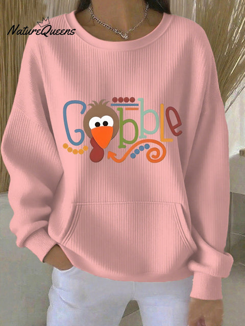 Women's Casual Thanksgiving Themed Printed Round Neck Sweatshirt