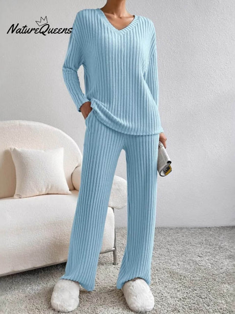 Women'S Casual Round Neck Stitching Contrast Color Sweatshirt Pants Two-Piece Set