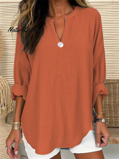 Women’s Retro Casual V - Neck Solid Color One - Button Top Pumpkin Orange / S