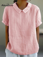 Blue Plain Short Sleeve Round Neck Top Pink / S