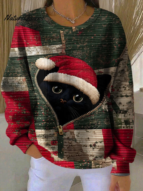Women'S Casual Christmas Cat Print Sweatshirt