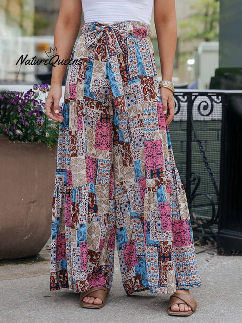 Multicolor Boho Ethnic Print High Waist Pants