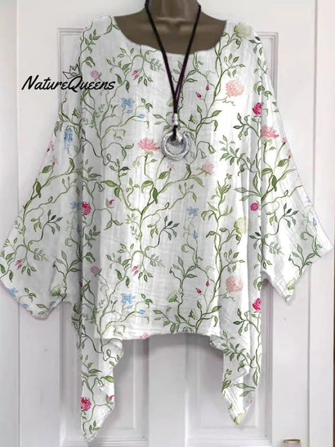 Women's Retro Floral Art Print Casual Shirt