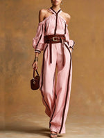 Bohemian Halter Top + Wide-leg Pants Set