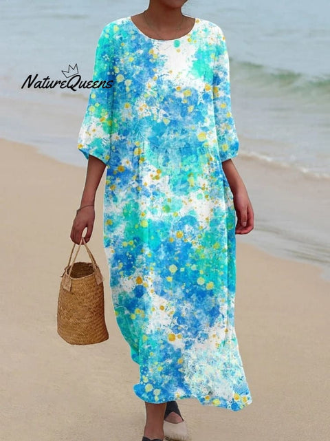 Women's Summer Vacation Style Art Paint Pattern Pocket Cotton Dress