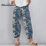 Women's Boho Lace Floral Embroidered Linen Blend Pants