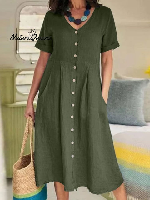 Women's Casual Elegant Cotton And Linen Dress