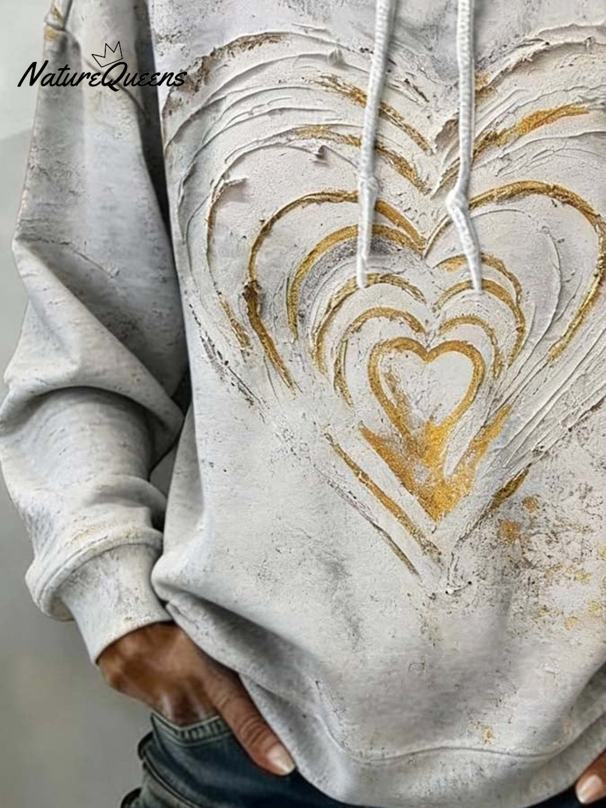Women'S Casual Color-Block Heart Print Hooded Pullover Sweatshirt