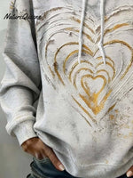 Women'S Casual Color-Block Heart Print Hooded Pullover Sweatshirt