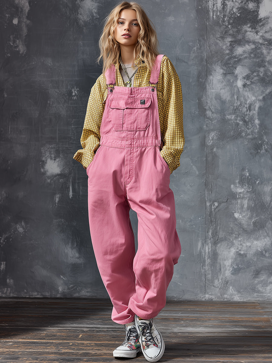 Casual Western Pink Denim Jumpsuit Overalls