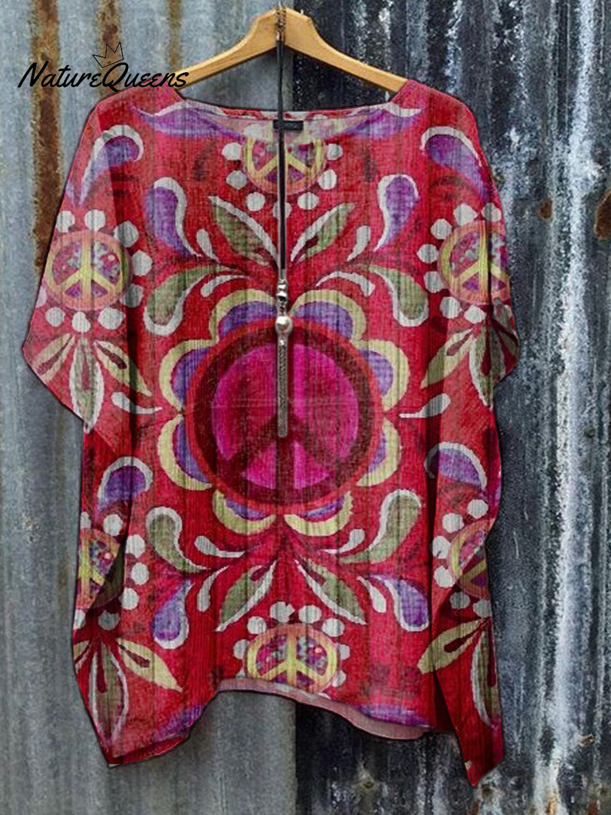 Women's Retro Abstract Hippie Floral Print Casual Loose Top