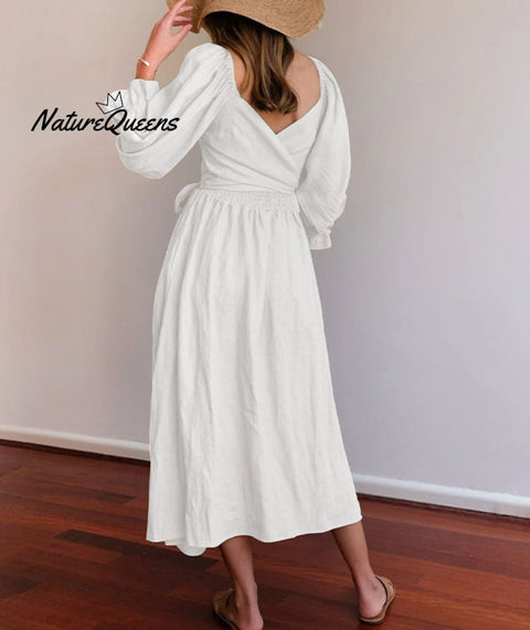 French Ruffled Lantern Sleeves Multi-wear Dress Green