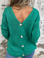 Leaf Knit Reversible Button Sweater