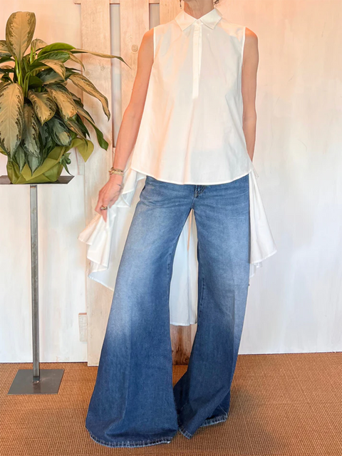 Women's Flowy Irregular Hem Cotton and Linen Top
