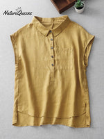 Ladies Casual Sleeveless Shirt With Lapel Button Design