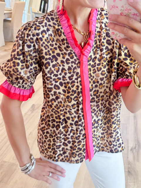 Leopard Print Ruffle Shirt