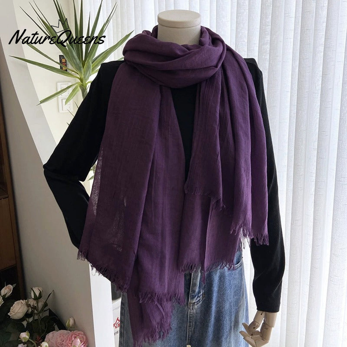 Cotton and Linen Solid Color Casual Scarf