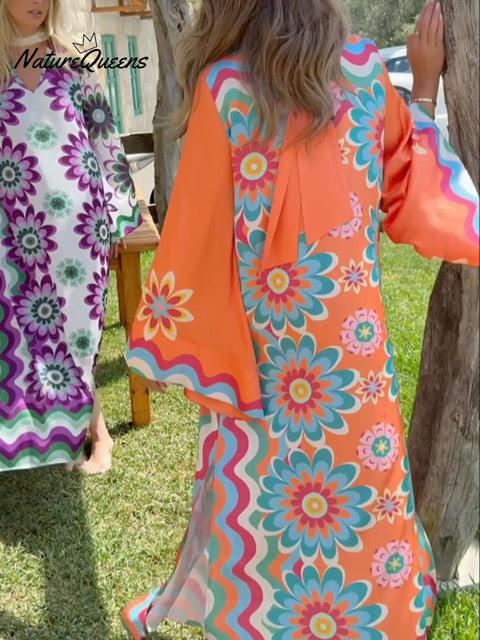Women's Floral Print Loose Kaftan Dress