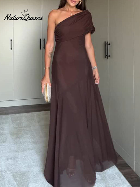 Women's Elegant Off-the-shoulder Stretch Mesh Maxil Dress