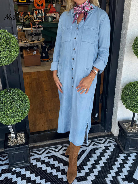 Women's Autumn Comfortable Pocket Shirt Cotton Dress