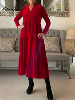 Women's Elegant Velvet V-Neck A-Line Midi Dress