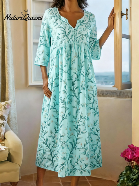 Comfortable Floral Print Cotton Home Wear Midi Dress