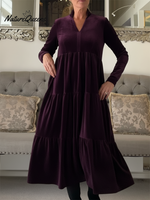 Women's Elegant Velvet V-Neck A-Line Midi Dress