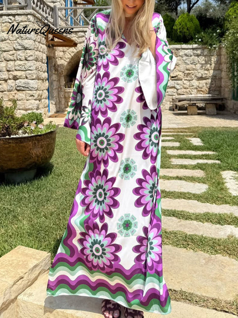 Women's Floral Print Loose Kaftan Dress