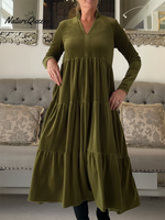 Women's Elegant Velvet V-Neck A-Line Midi Dress