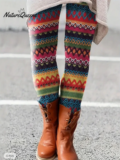 Comfortable Bohemian Floral Print Stretch Leggings