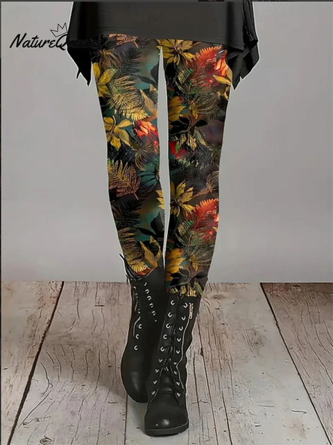 Comfortable Bohemian Floral Print Stretch Leggings