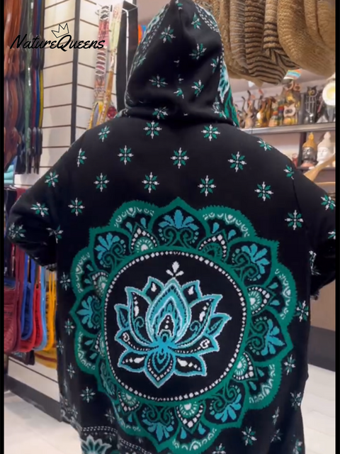 Retro Snow Mountain Totem Print Knitted Hooded Cardigan