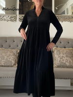 Women's Elegant Velvet V-Neck A-Line Midi Dress