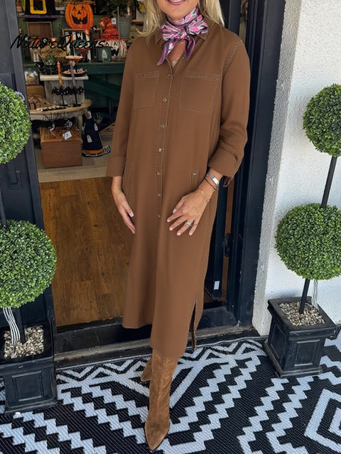 Women's Autumn Comfortable Pocket Shirt Cotton Dress