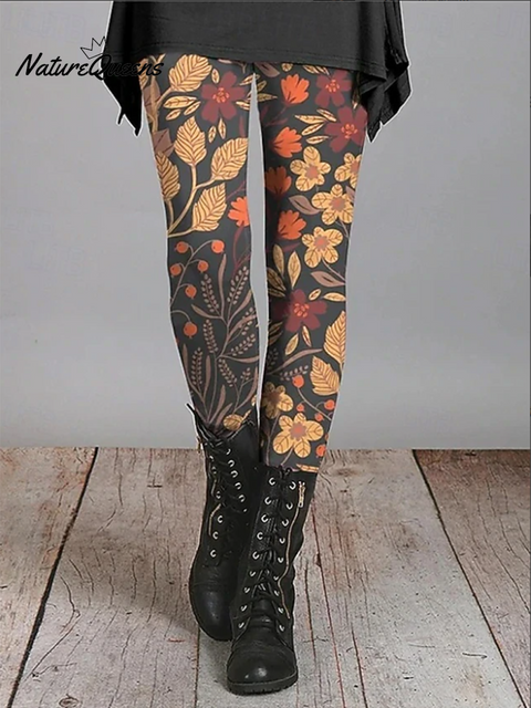 Comfortable Bohemian Floral Print Stretch Leggings
