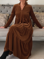Women's Elegant Velvet V-Neck A-Line Midi Dress